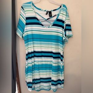 Kristin Nicole Women's Blue & White Striped Short Sleeve Dress Size 2X